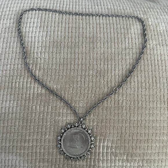 Vintage Moon Landing Silver Dollar Pendant Necklace - Picture 2 of 5